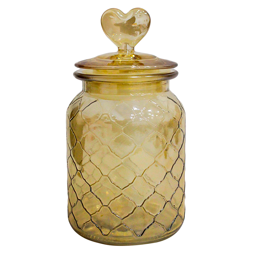 POTE DE VIDRO AMBAR REDONDO COM TAMPA HERMETICA CORACAO DE VIDRO 900ML