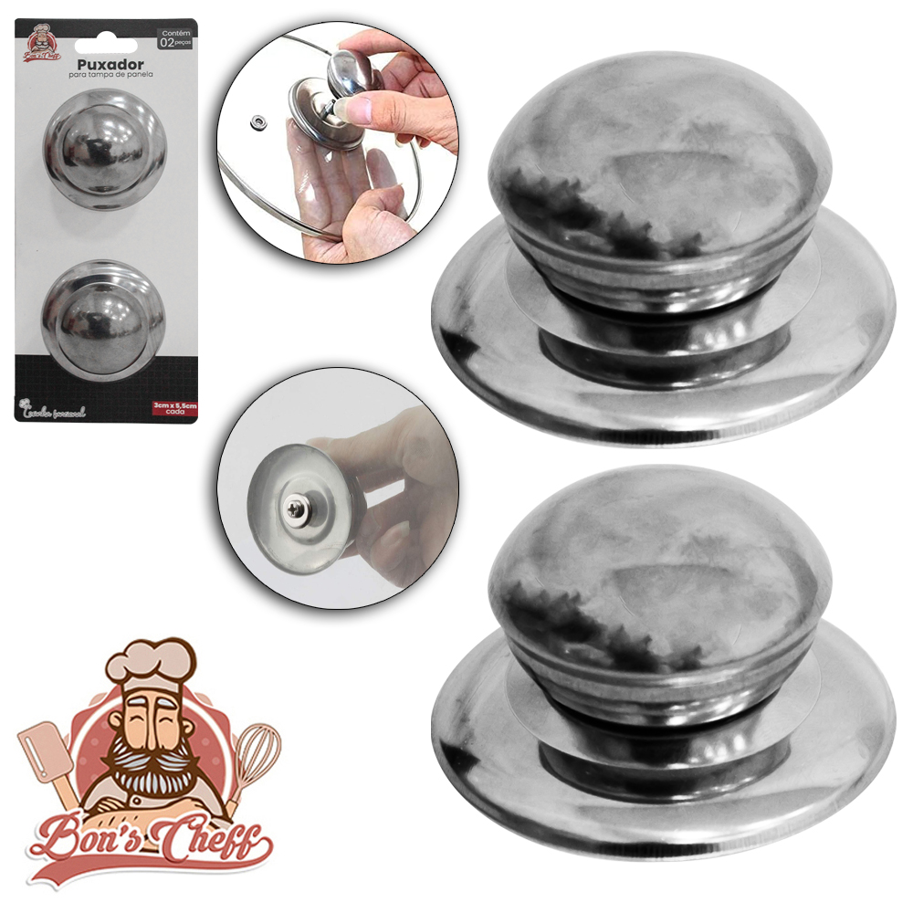 POMEL / PUXADOR PARA TAMPA DE PANELA COM 2 PECAS 5,5CM DE Ø NA CARTELA BONS CHEFF