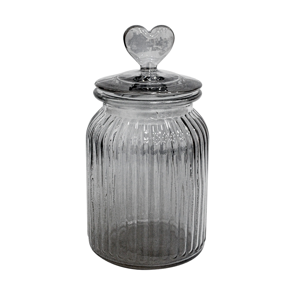 POTE DE VIDRO FUME REDONDO COM TAMPA HERMETICA CORACAO DE VIDRO 900ML