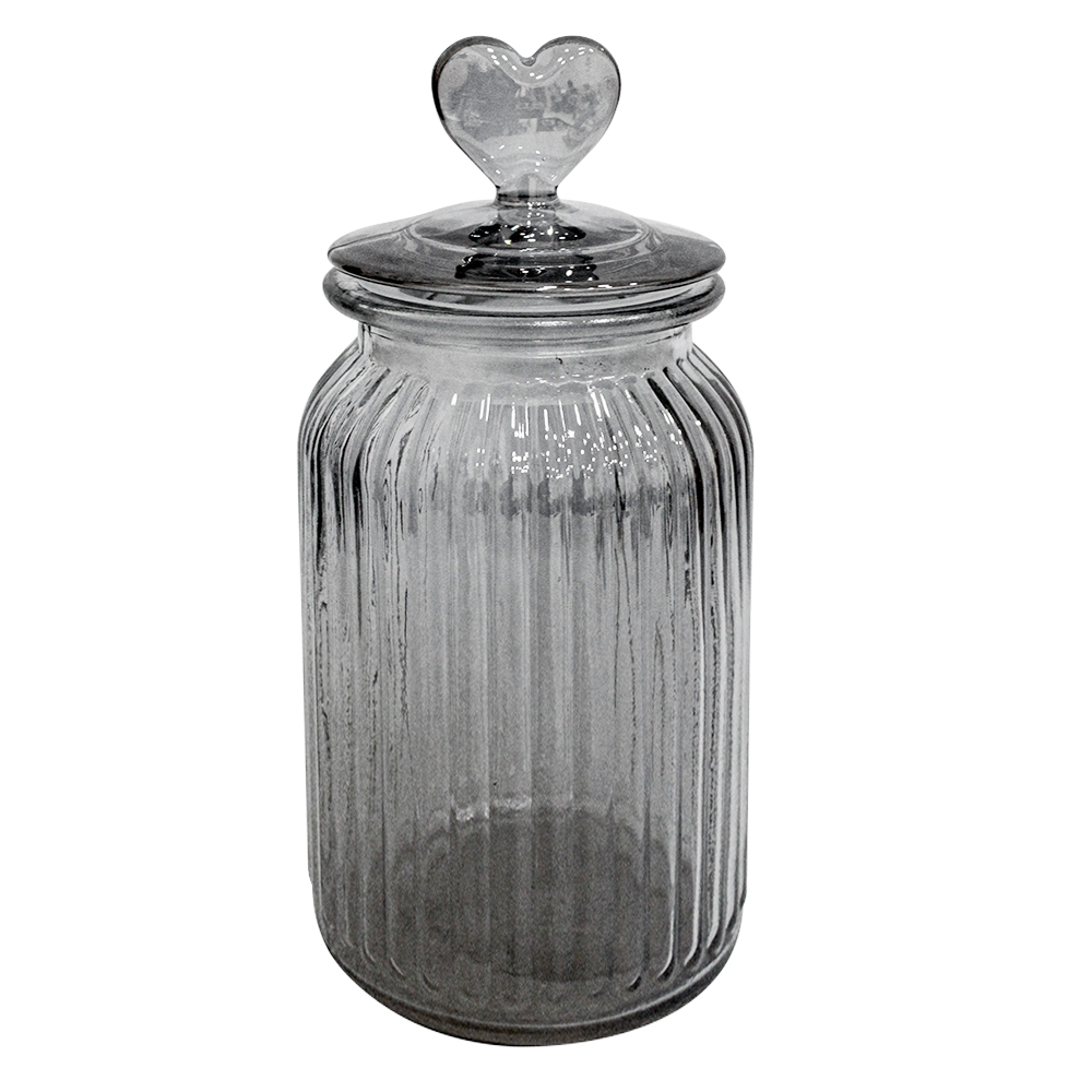 POTE DE VIDRO FUME REDONDO COM TAMPA HERMETICA CORACAO DE VIDRO 1,2L