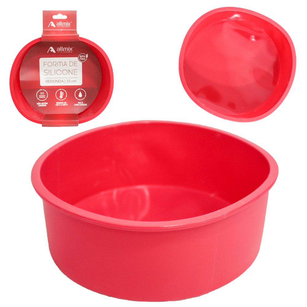 FORMA DE SILICONE REDONDA PARA BOLO / TORTA VERMELHO 6X15CM DE Ø