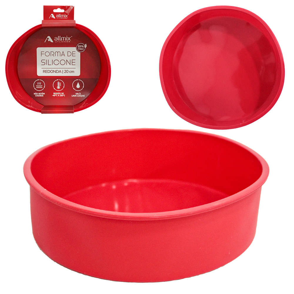FORMA DE SILICONE REDONDA PARA BOLO / TORTA VERMELHO 6X20CM DE Ø