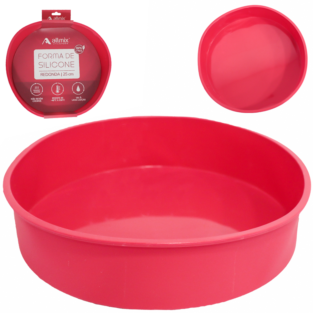 FORMA DE SILICONE REDONDA PARA BOLO / TORTA VERMELHO 6X25CM DE Ø