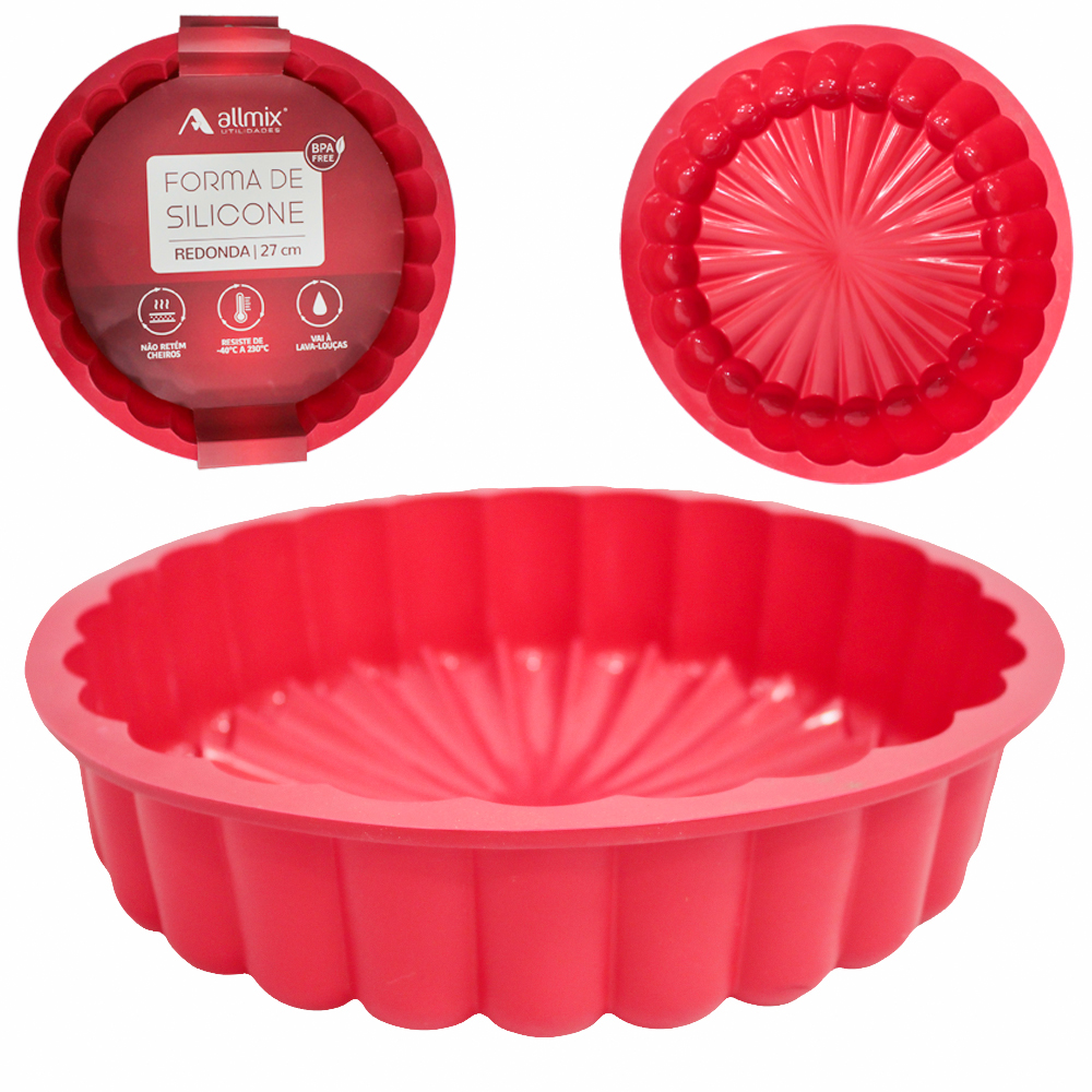 FORMA DE SILICONE REDONDA PARA BOLO / TORTA VERMELHO 6X27CM DE Ø
