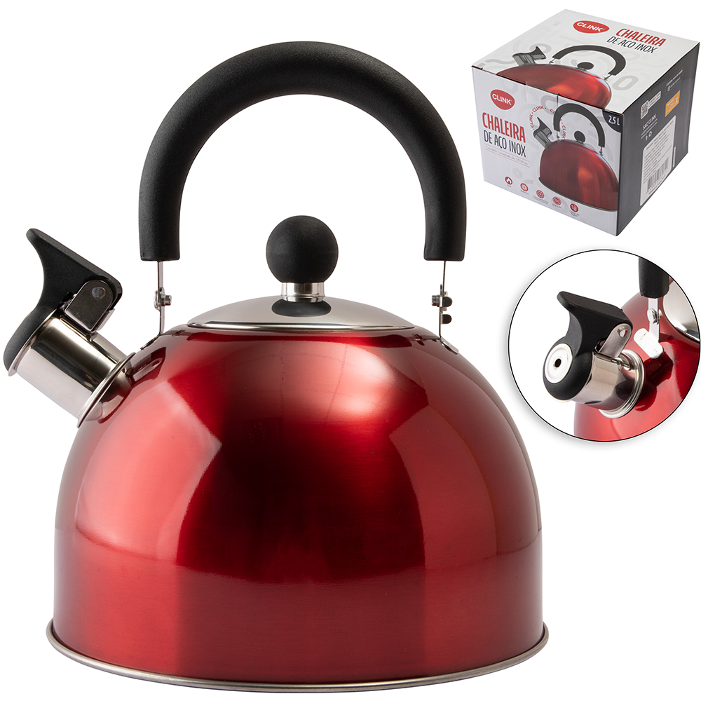 CHALEIRA DE INOX METALIZADO VERMELHA 2,5L