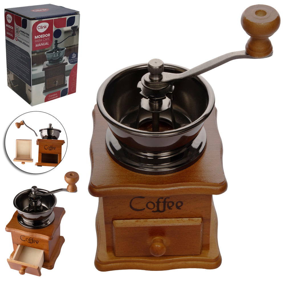 MAQUINA / MOEDOR DE GRAOS DE CAFE DE MADEIRA / METAL MANUAL A MANIVELA