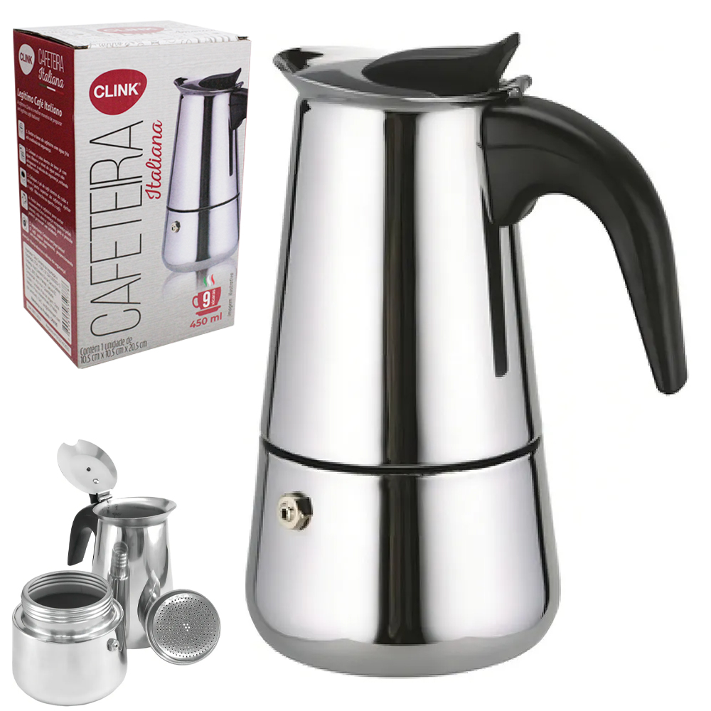 CAFETEIRA ITALIANA DE INOX 450ML PARA 9 XICARAS
