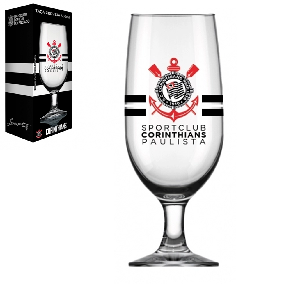 TACA DE VIDRO FLORIPA CORINTHIANS PARA CERVEJA 300ML