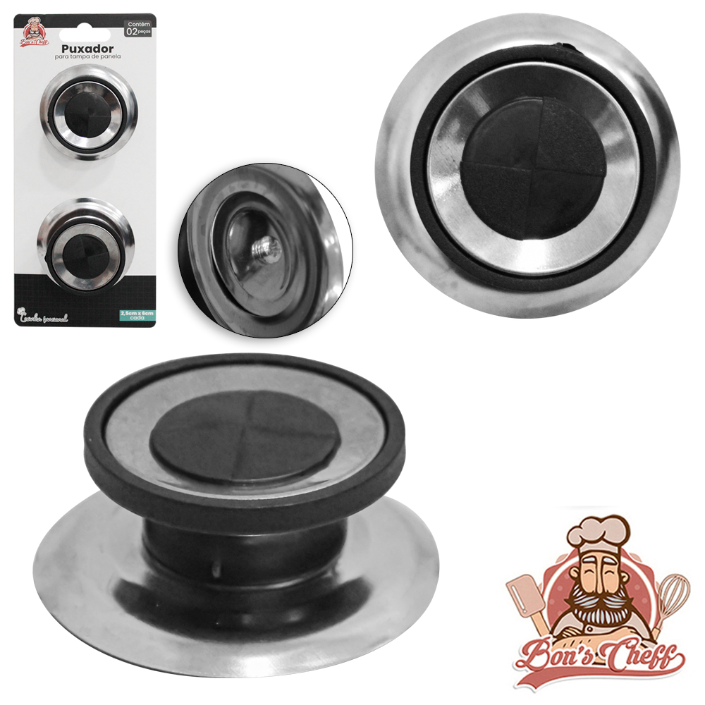 POMEL / PUXADOR PARA TAMPA DE PANELA COM 2 PECAS 6CM DE Ø NA CARTELA BONS CHEFF