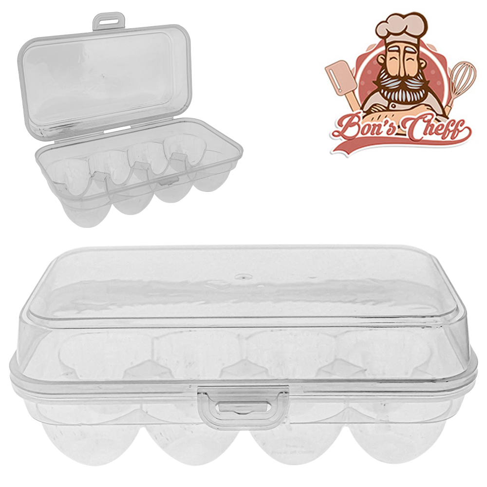 PORTA OVOS DE PLASTICO RETANGULAR COM 8 CAVIDADES + TAMPA 20X10X8CM BONS CHEFF