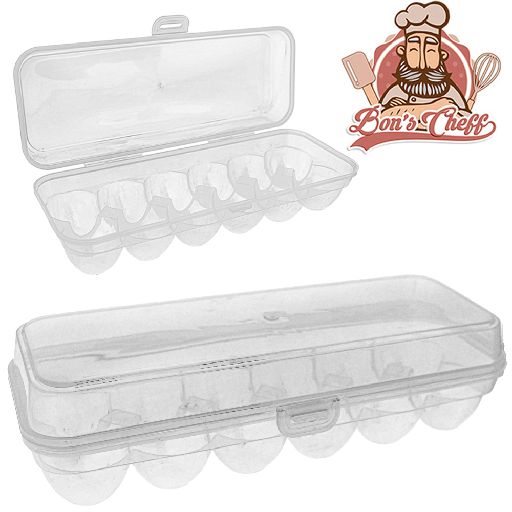 PORTA OVOS DE PLASTICO RETANGULAR COM 12 CAVIDADES + TAMPA 28X10,5X8CM BONS CHEFF