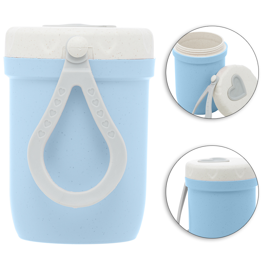 POTE TERMICO DE BAMBU ECOLOGICO COM PAREDE DUPLA + TAMPA E ALCA DE SILICONE AZUL 300ML