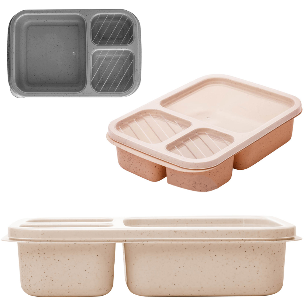 MARMITA DE BAMBU ECOLOGICO RETANGULAR COM 3 DIVISORIAS + TAMPA DE PLASTICO LINES 22,5X15X5,5CM