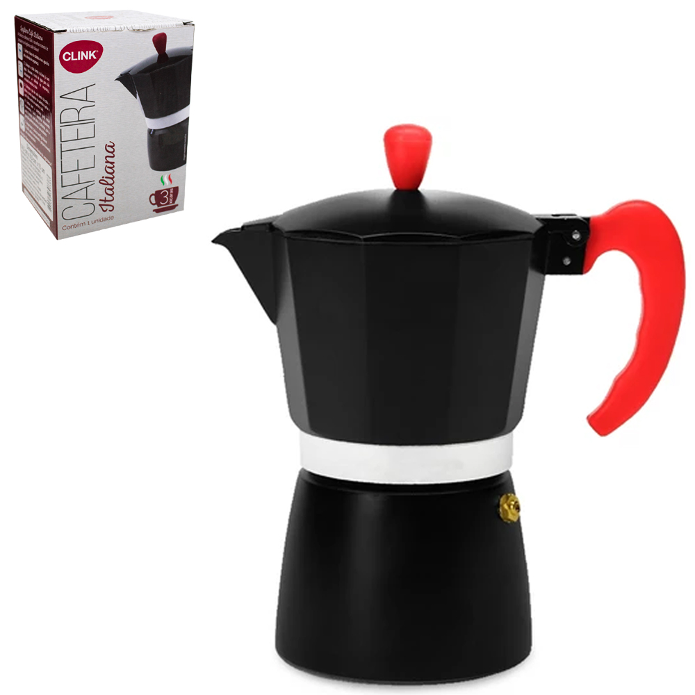 CAFETEIRA ITALIANA DE ALUMINIO PRETO PARA 3 XICARAS