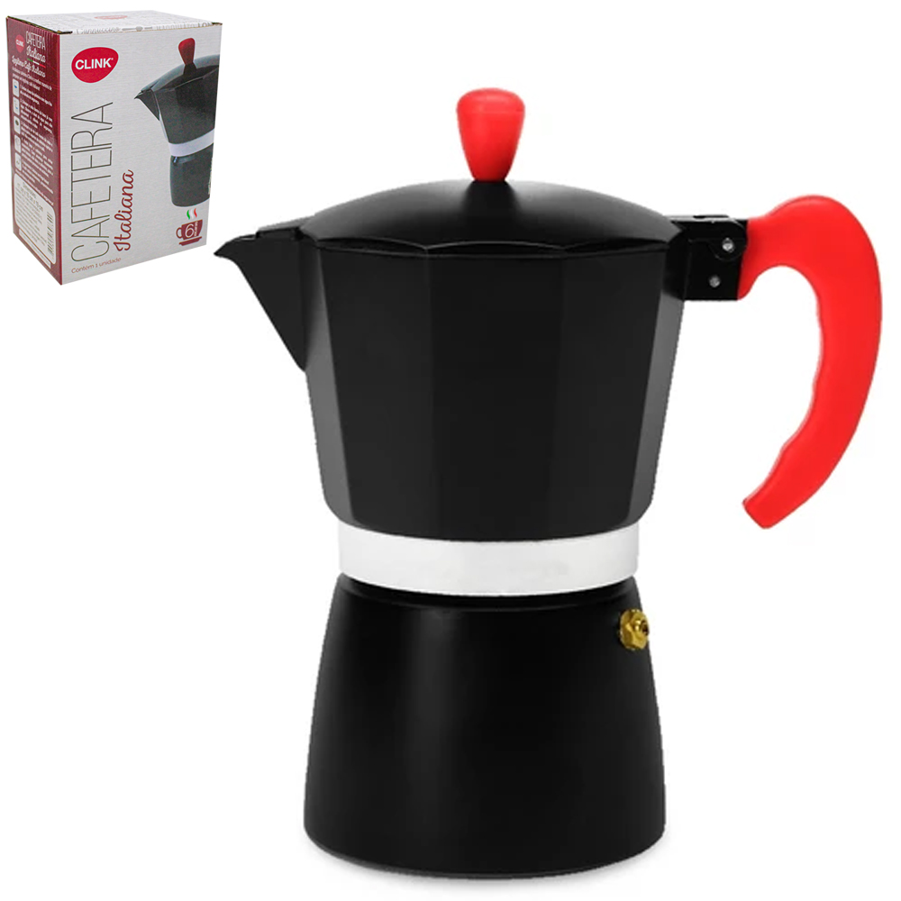 CAFETEIRA ITALIANA DE ALUMINIO PRETO PARA 6 XICARAS