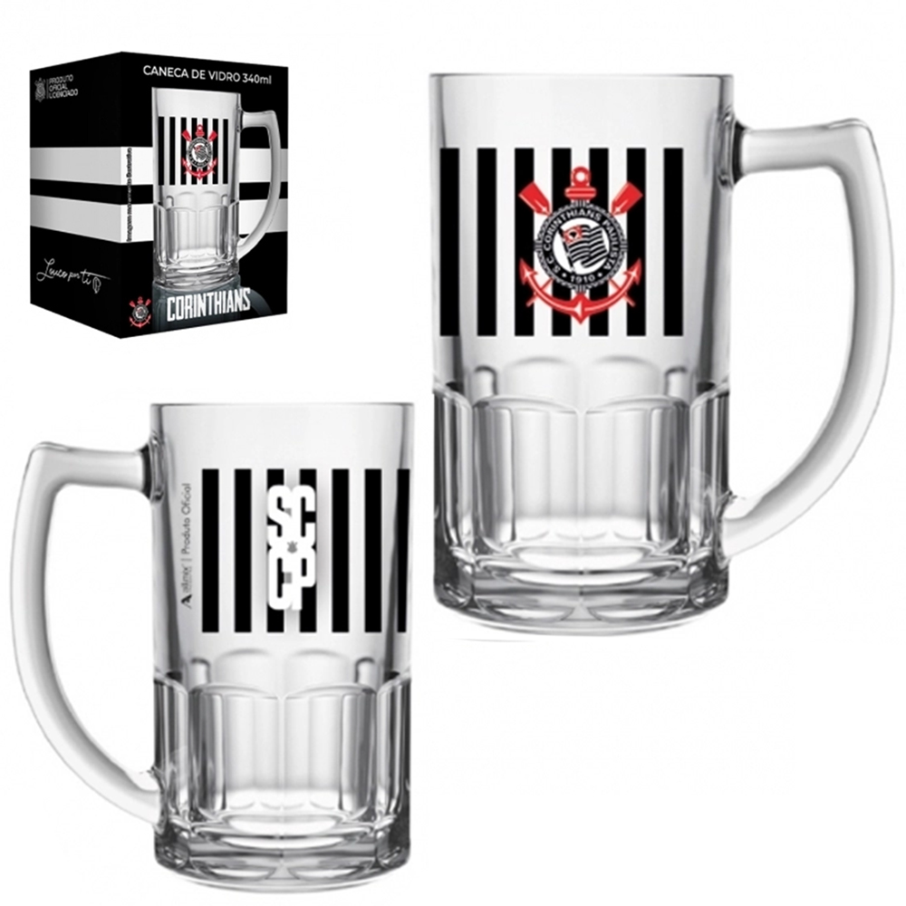CANECA DE VIDRO BRISTOL CORINTHIANS PARA CHOPP 340ML