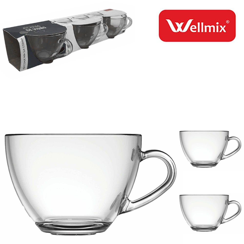 JOGO DE CANECA XICARA DE VIDRO PARA CHA LUCY TRANSPARENTE COM 3 PECAS 200ML