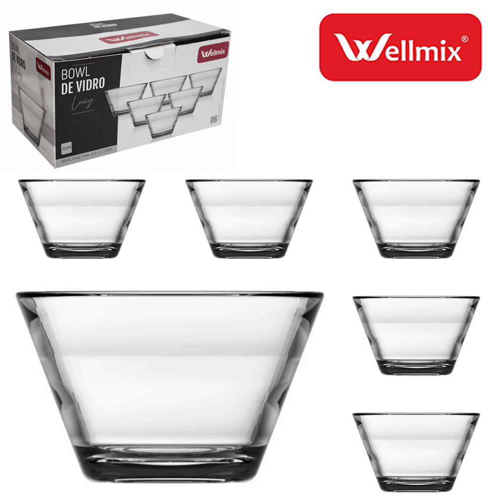 JOGO DE TIGELA DE VIDRO REDONDA PARA SOBREMESA LUCY TRANSPARENTE COM 6 PECAS 300ML 10,5CM DE Ø