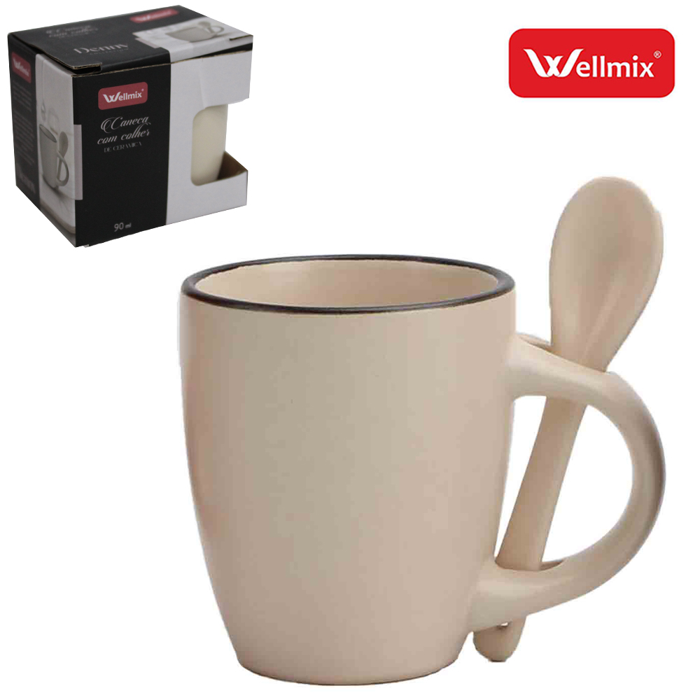 CANECA DE PORCELANA COM COLHER DENNY COLLECTION BRANCA 90ML