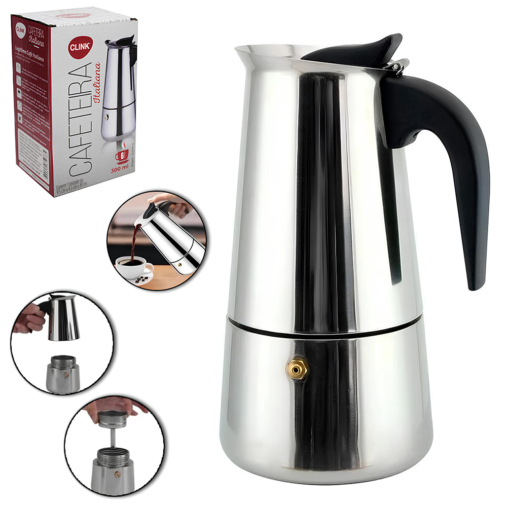 CAFETEIRA ITALIANA DE INOX 300ML PARA 6 XICARAS
