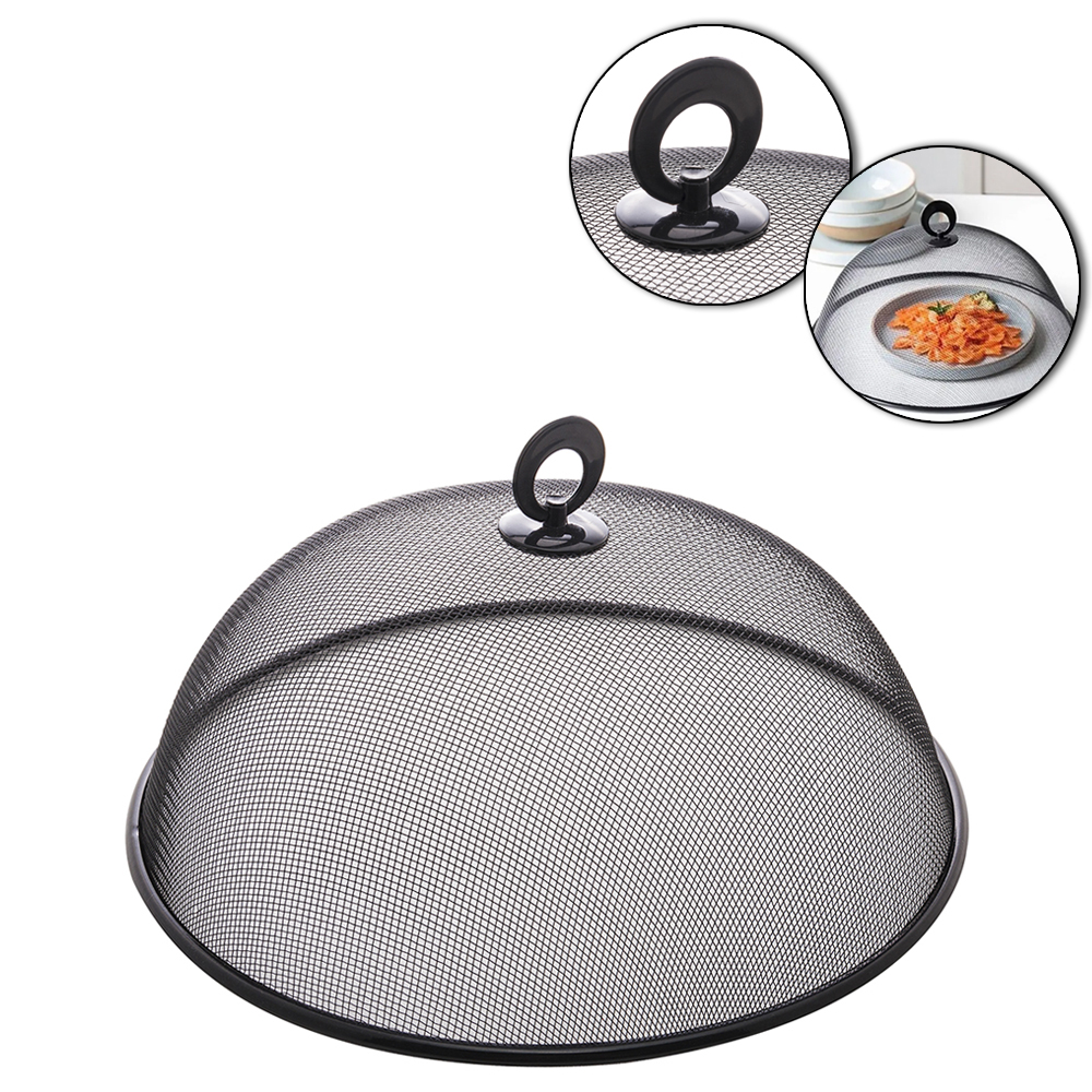 TAMPA / TELA PROTETORA DE METAL PARA ALIMENTOS COM ALCA DE PLASTICO BLACK 10X24CM DE Ø