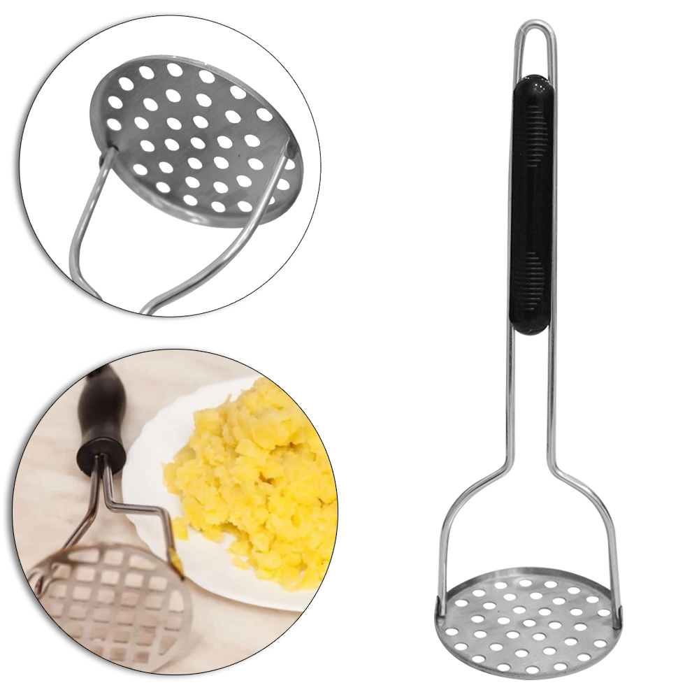 AMASSADOR MULTIUSO DE INOX CABO PLASTICO PRETO 28X8,5CM DE Ø