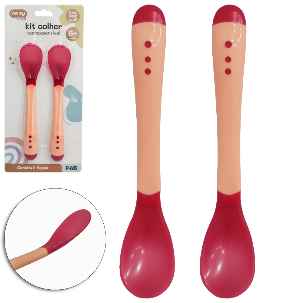 COLHER INFANTIL DE PLASTICO TERMOSSENSIVEL VERSY KIDS COM 2 PECAS 13,5X2,5CM