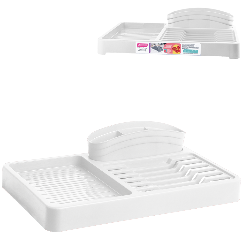 ESCORREDOR SECADOR DE PRATOS / COPOS / TALHER DE PLASTICO BASIC MIDDLE BRANCO 42X26X12CM