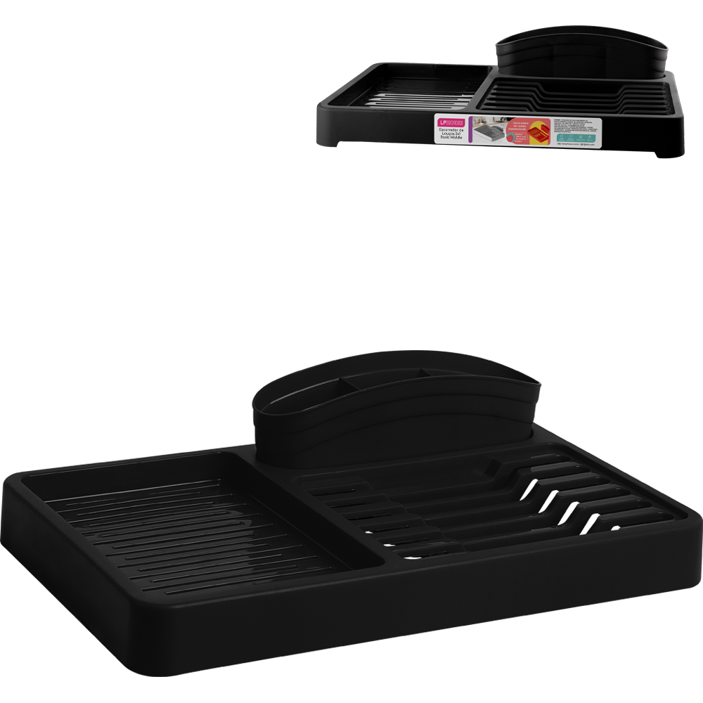 ESCORREDOR SECADOR DE PRATOS / COPOS / TALHER DE PLASTICO BASIC MIDDLE PRETO 42X26X12CM