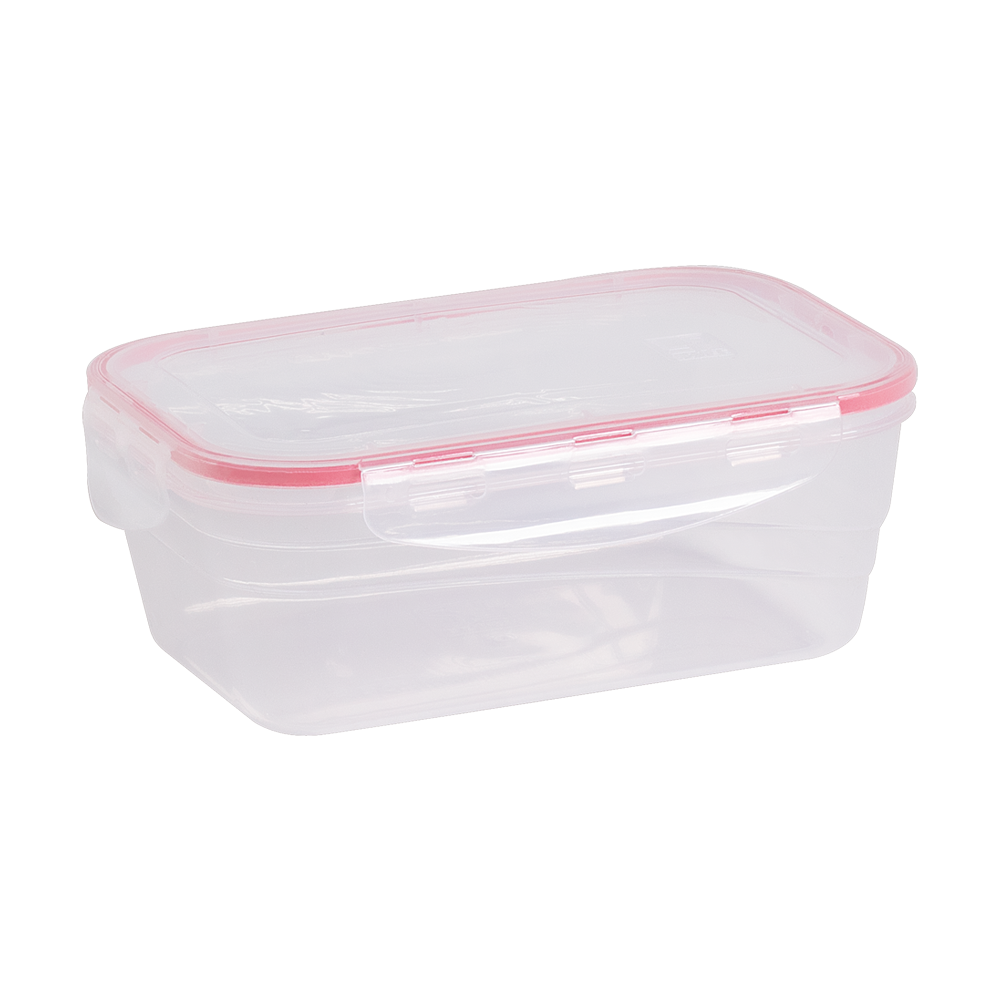 POTE DE PLASTICO RETANGULAR COM TAMPA HERMETICA E TRAVA VERMELHO 500ML 15X10,5X5,5CM