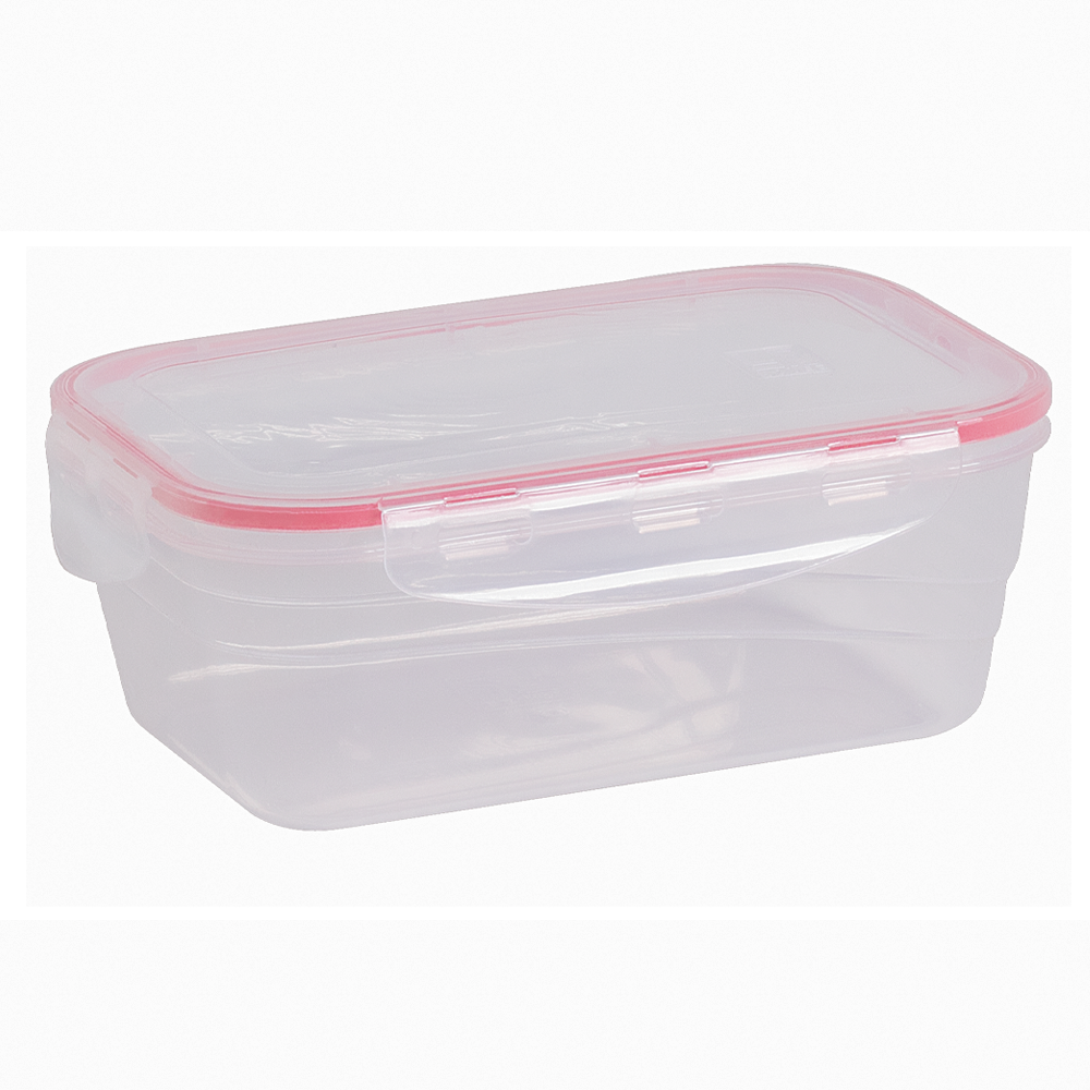 POTE DE PLASTICO RETANGULAR COM TAMPA HERMETICA VERMELHO 1000ML 19,5X13,5X7CM