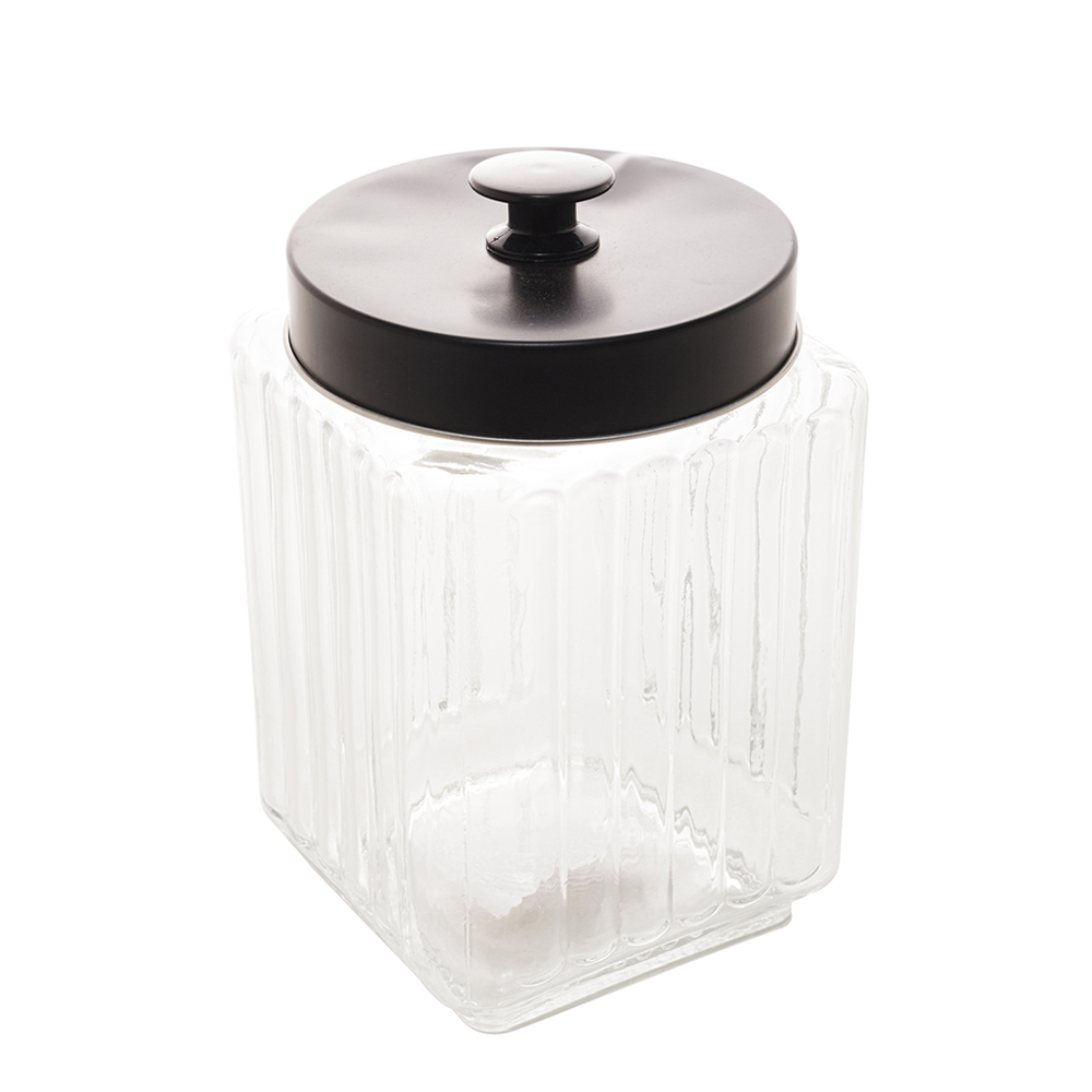 POTE DE VIDRO QUADRADO PARA MANTIMENTOS COM TAMPA DE METAL PRETA VEGAS 1,7L