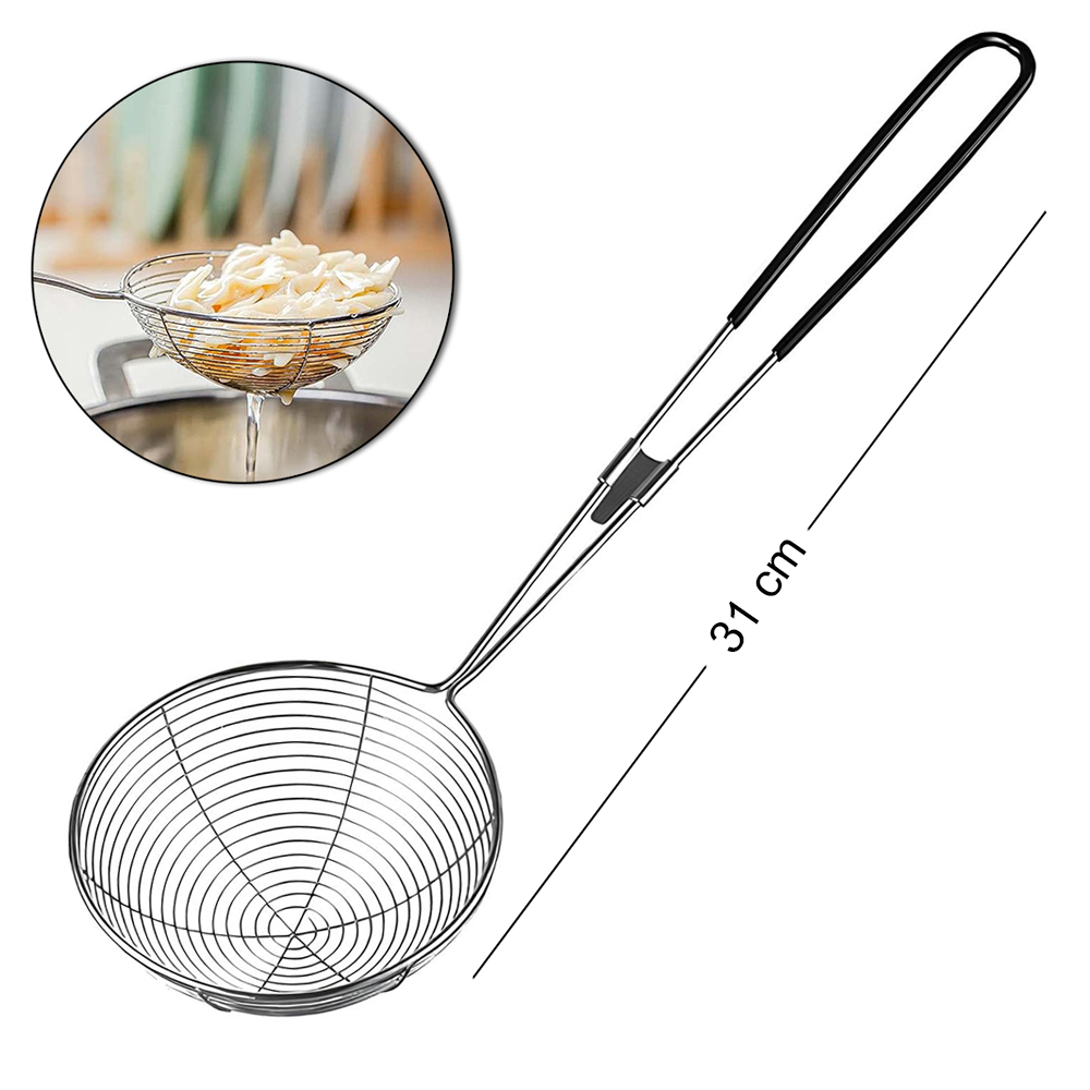 ESCUMADEIRA DE INOX ARAMADA PARA FRITURA CABO EMBORRACHADO 31X10CM DE Ø