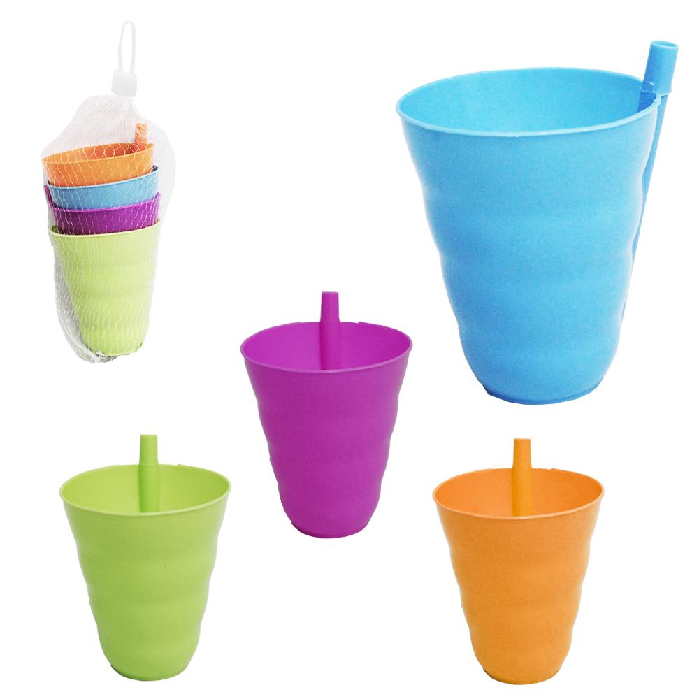 COPO COM CANUDO DE PLASTICO 4 PECAS 280ML
