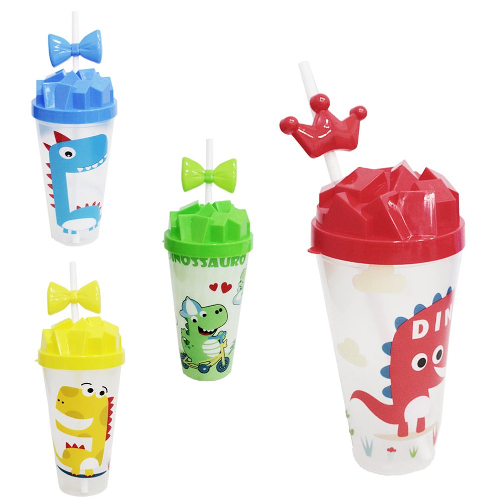 COPO COM TAMPA CUBO DE GELO E CANUDO DE PLASTICO SORTIDOS 600ML