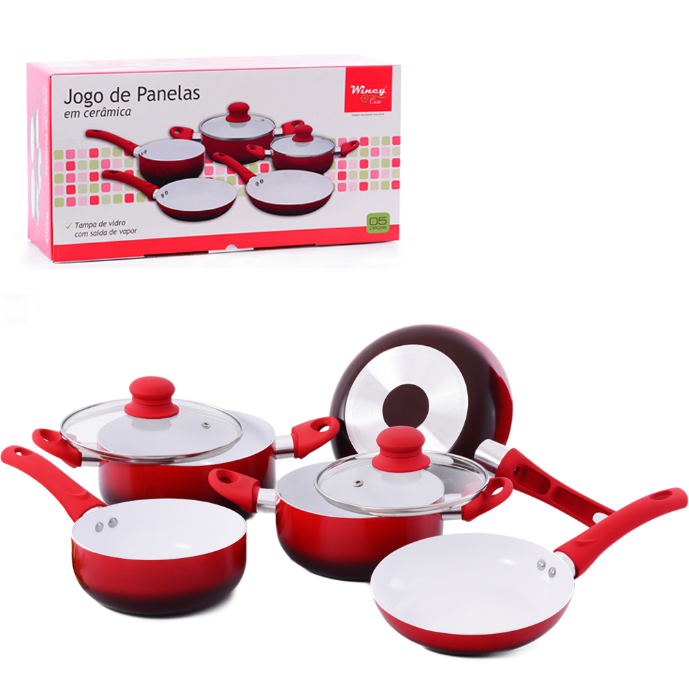 CONJUNTO DE PANELAS ANTIADERENTE COM TAMPA DE VIDRO 5 PECAS