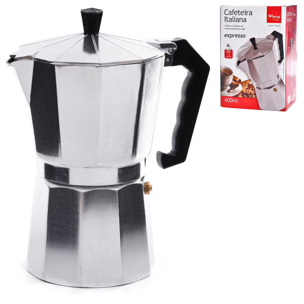 CAFETEIRA ITALIANA DE ALUMINIO 600ML PARA 12 XICARAS