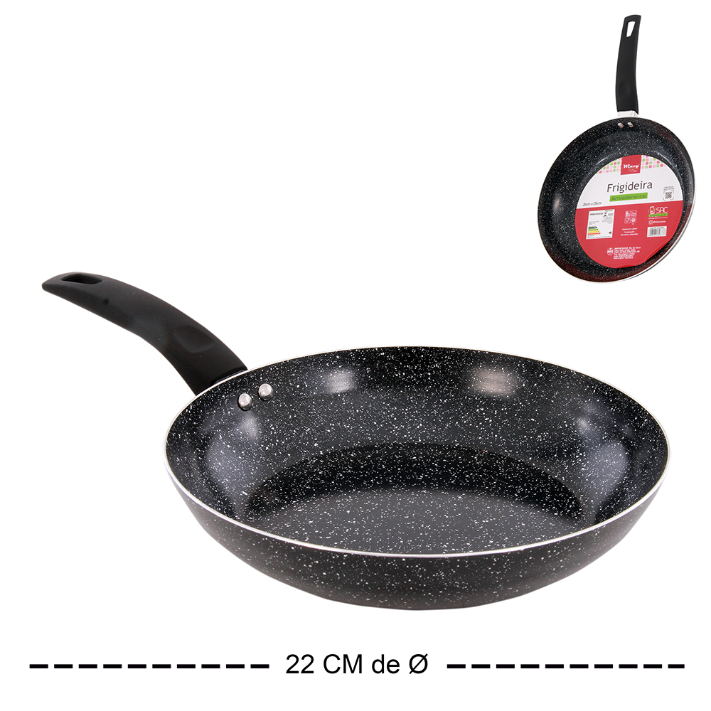 FRIGIDEIRA REVESTIDA CERAMICA ANTIADERENTE MARBLE PRETA CABO EMBORRACHADO 22CM DE Ø