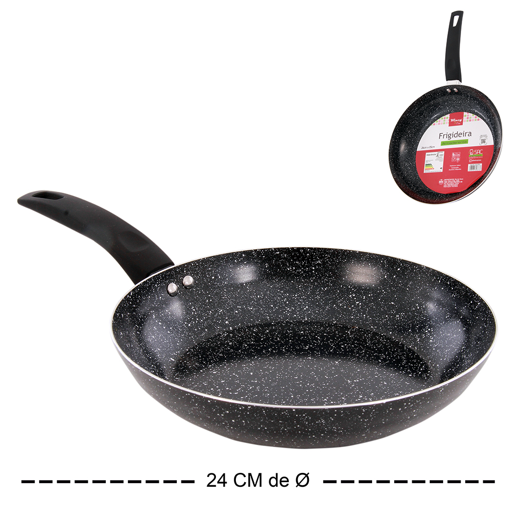 FRIGIDEIRA REVESTIDA CERAMICA ANTIADERENTE MARBLE PRETA CABO EMBORRACHADO 24CM DE Ø
