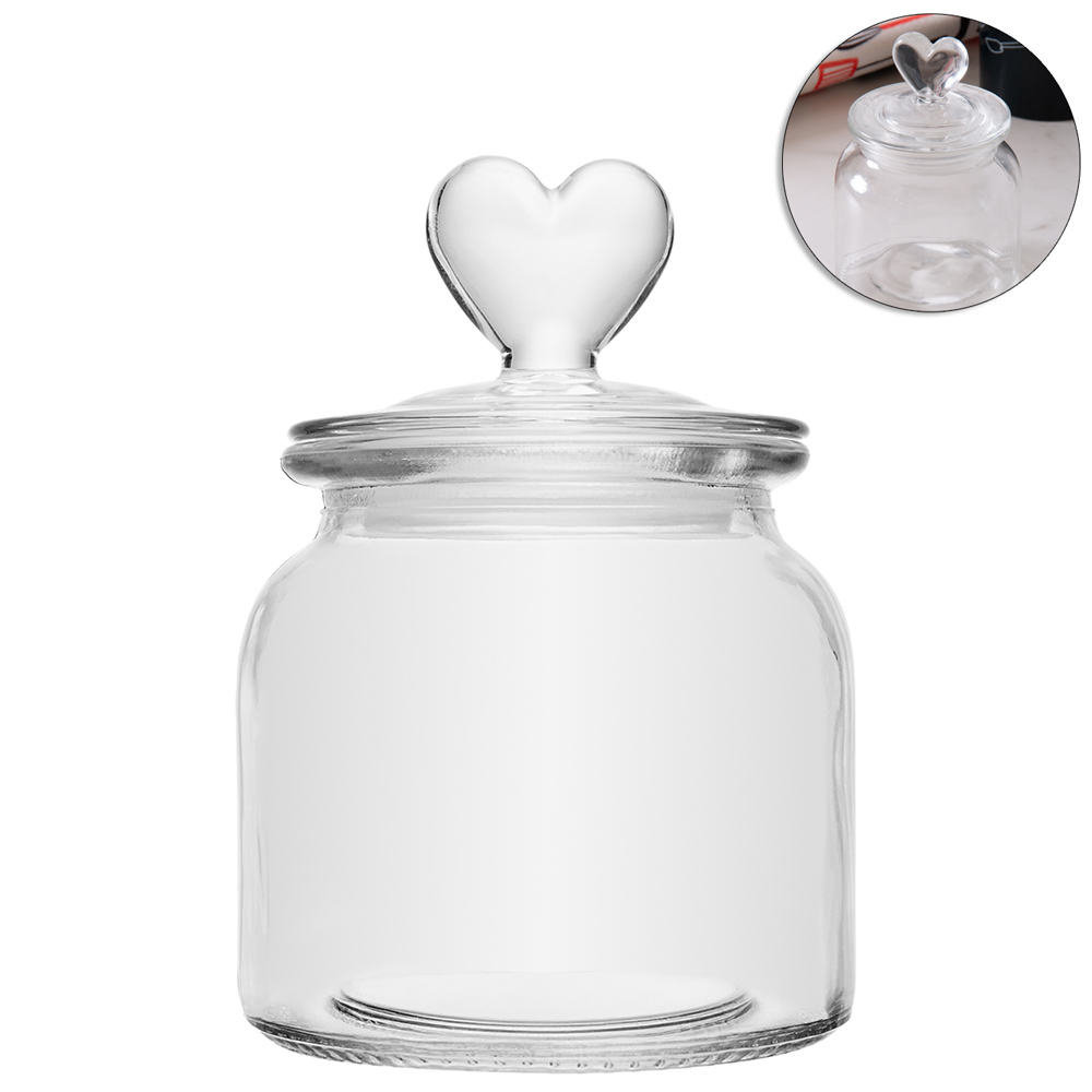 POTE DE VIDRO REDONDO COM TAMPA HERMETICA CORACAO 650ML