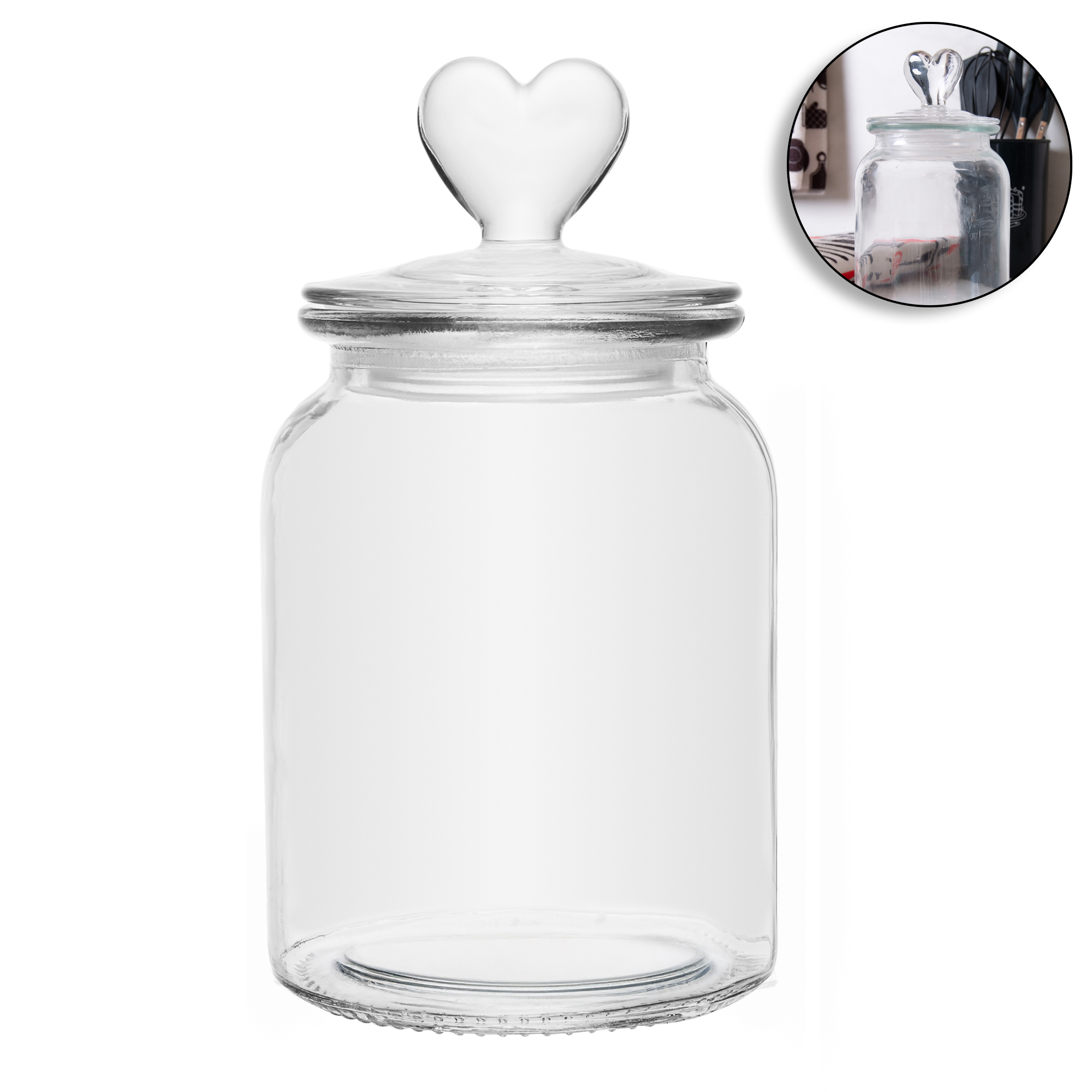POTE DE VIDRO REDONDO COM TAMPA HERMETICA CORACAO 1000ML