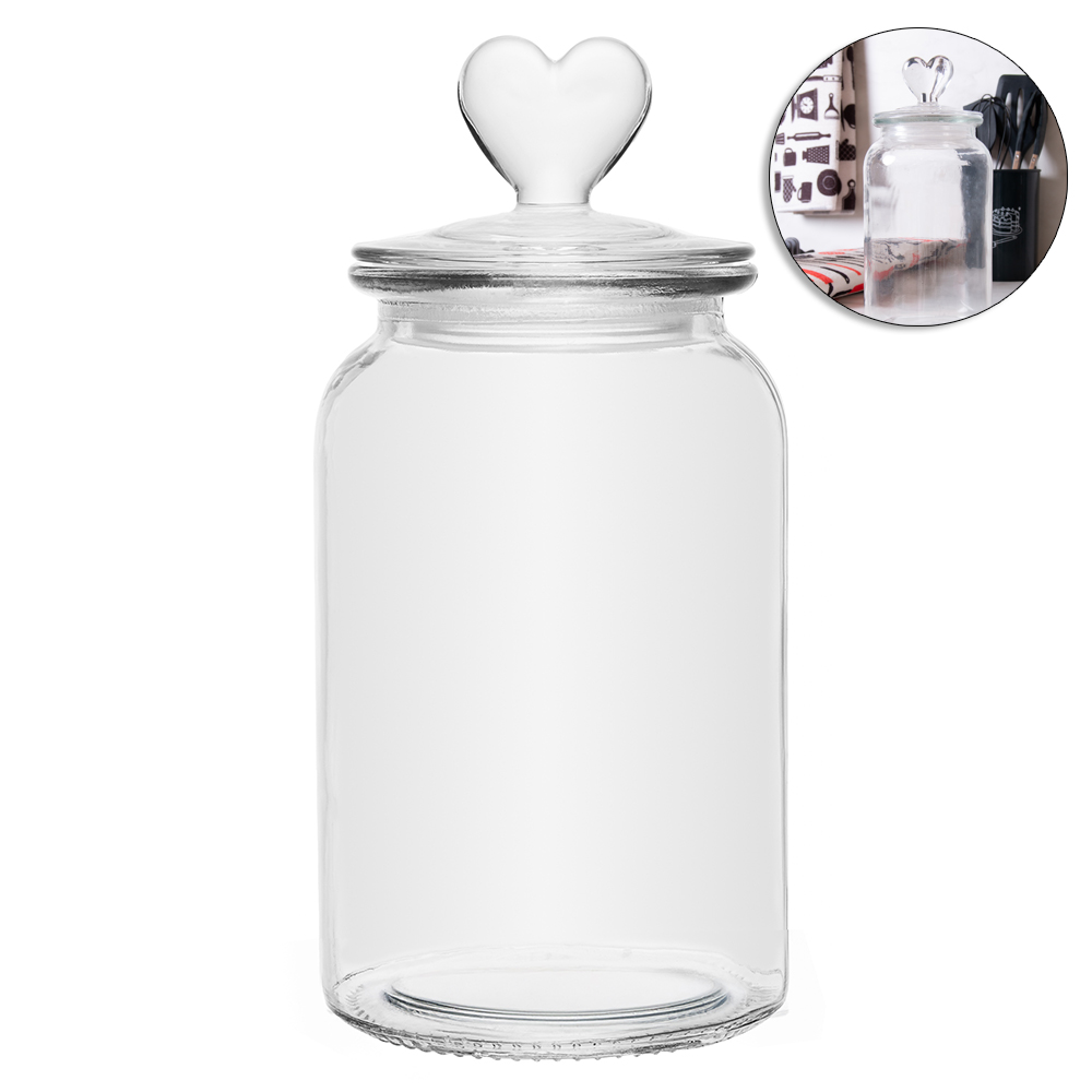 POTE DE VIDRO REDONDO COM TAMPA HERMETICA CORACAO 1250ML