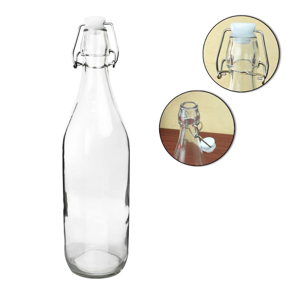 GARRAFA DE AGUA DE VIDRO COM TAMPA HERMETICA E FECHO 950ML