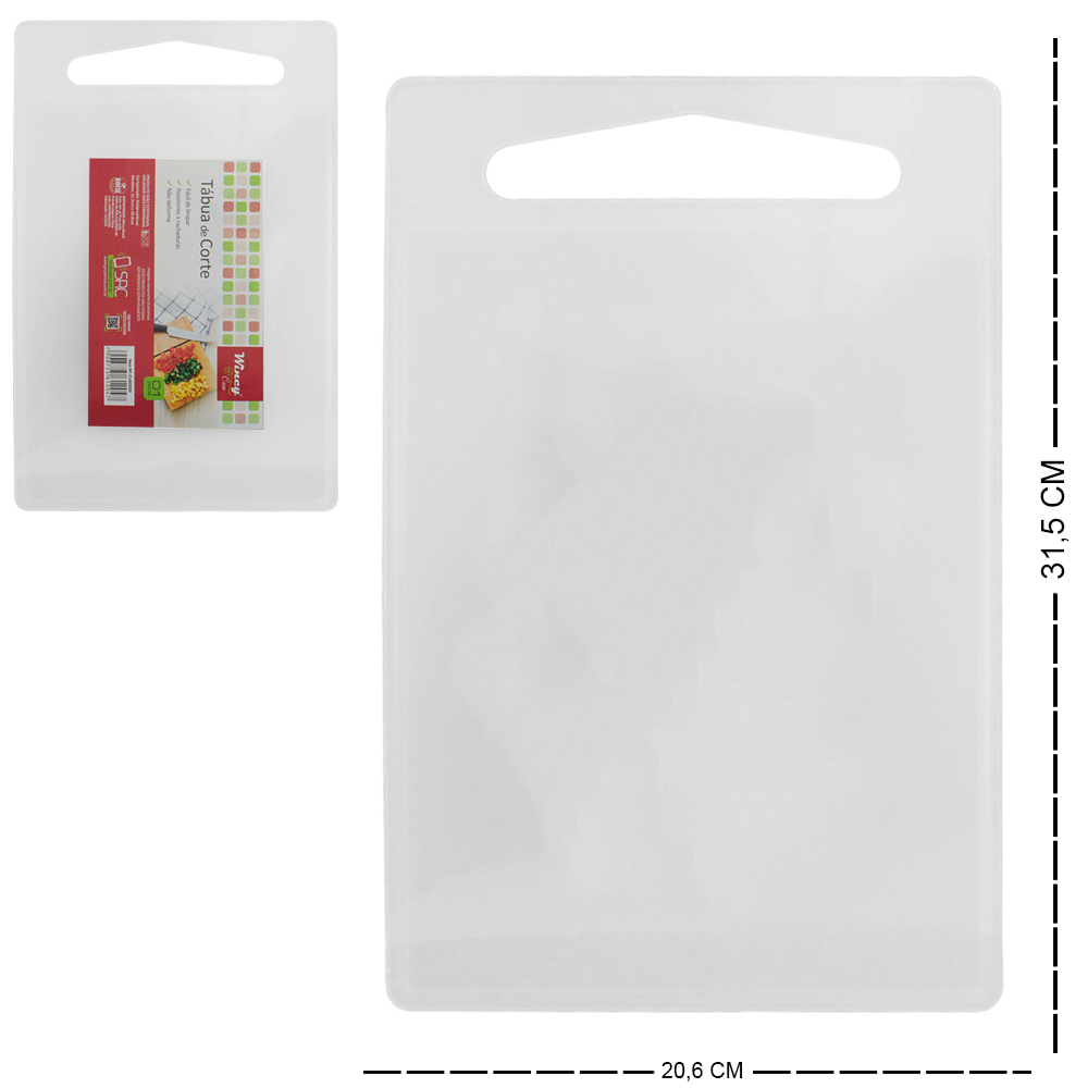 TABUA DE CORTE DE PLASTICO RETANGULAR BRANCO RUNRI 31,5X20,6CM