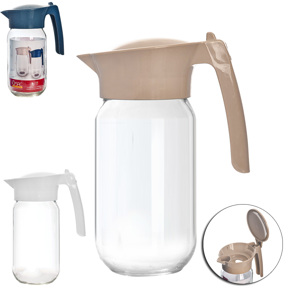 JARRA DE VIDRO LILY COM TAMPA E ALCA DE PLASTICO 1L