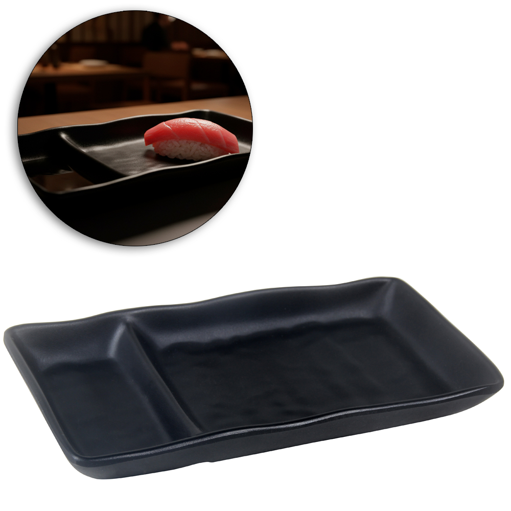TRAVESSA COM PORTA MOLHO DE MELAMINA RETANGULAR ORIENTAL BLACK 17,5X9X2CM