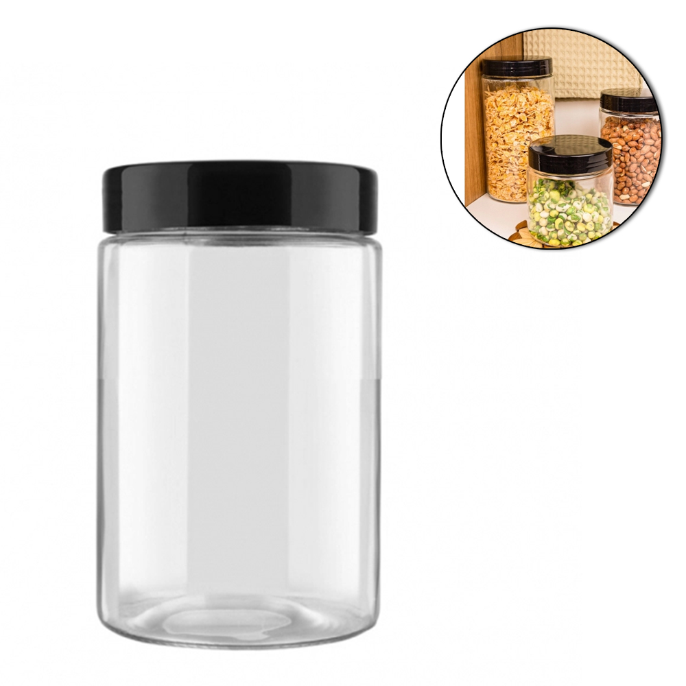 POTE DE VIDRO REDONDO COM TAMPA DE PLASTICO 1100ML