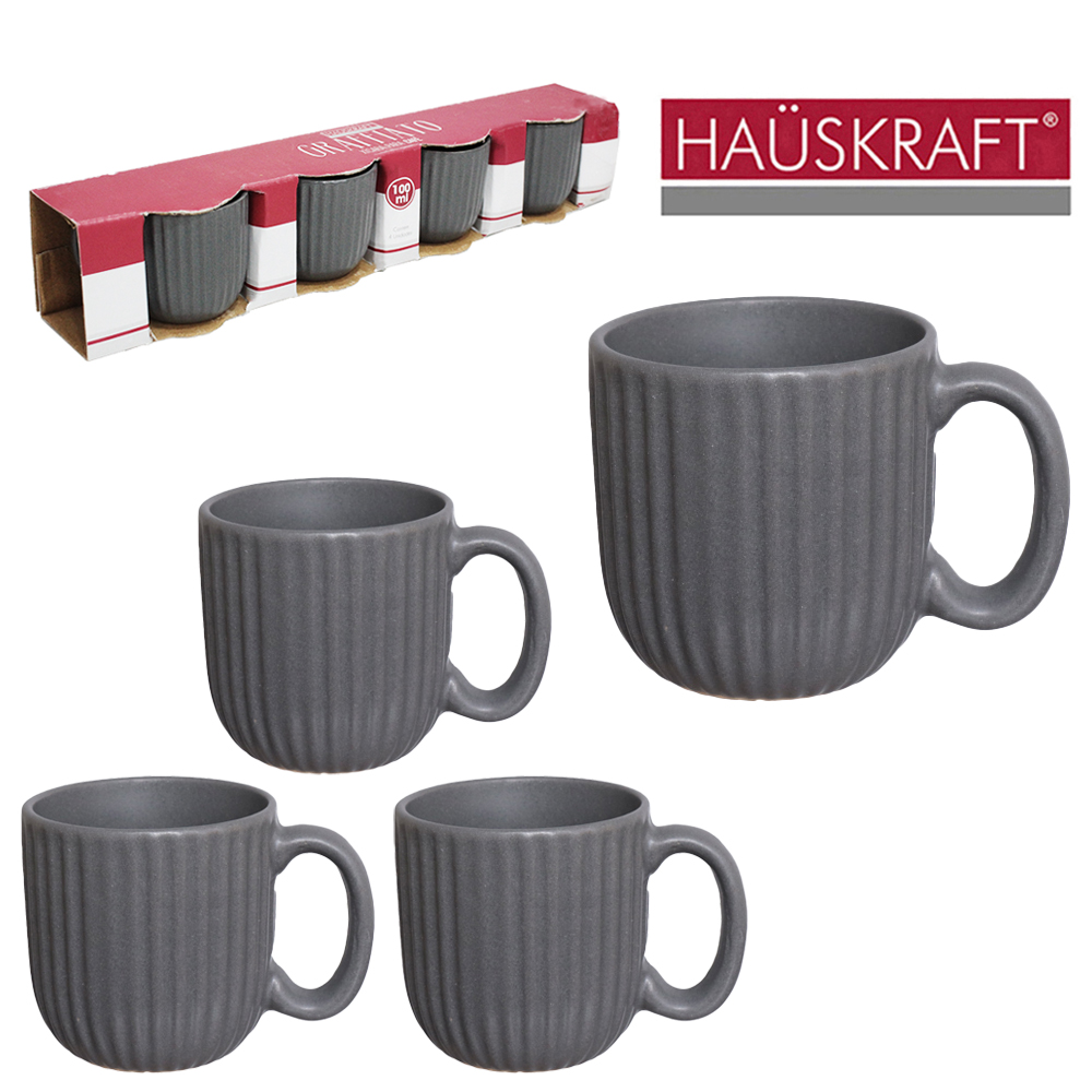 JOGO DE XICARA DE PORCELANA PARA CAFE GRAFFIATO CINZA HAUSKRAFT COM 4 PECAS 100ML
