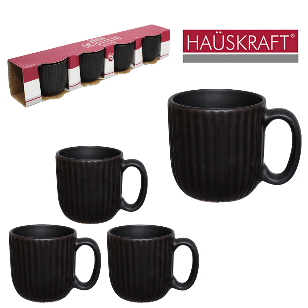 JOGO DE XICARA DE PORCELANA PARA CAFE GRAFFIATO PRETO HAUSKRAFT COM 4 PECAS 100ML