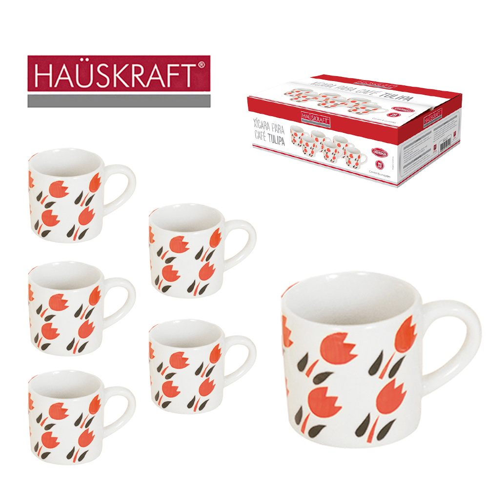 JOGO DE XICARA DE PORCELANA PARA CAFE TULIPA HAUSKRAFT COM 6 PECAS 90ML